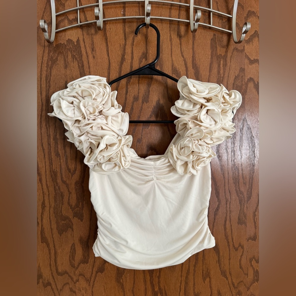 Express Cream Ruffle off shoulder Top